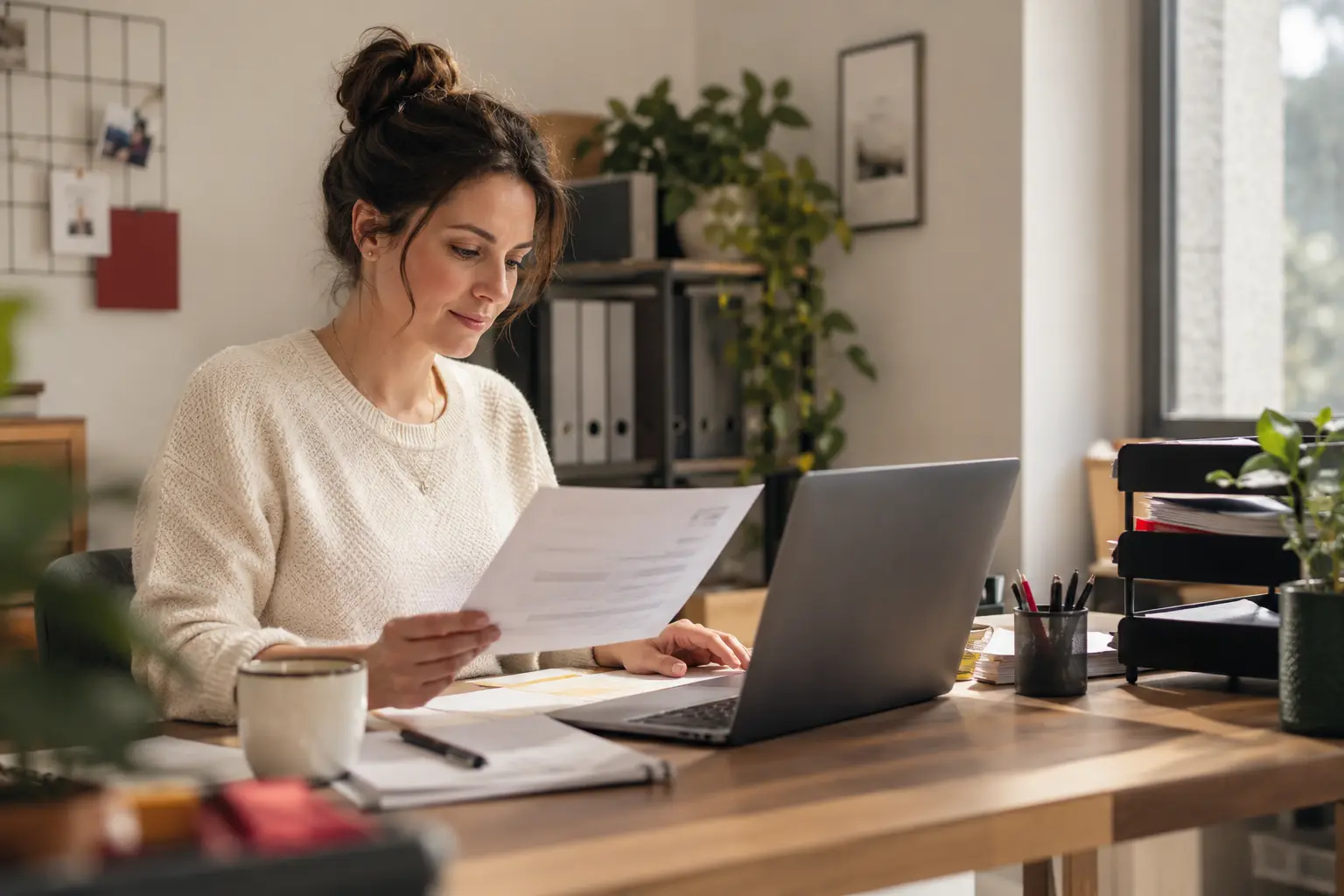 Administrator reviewing a business document